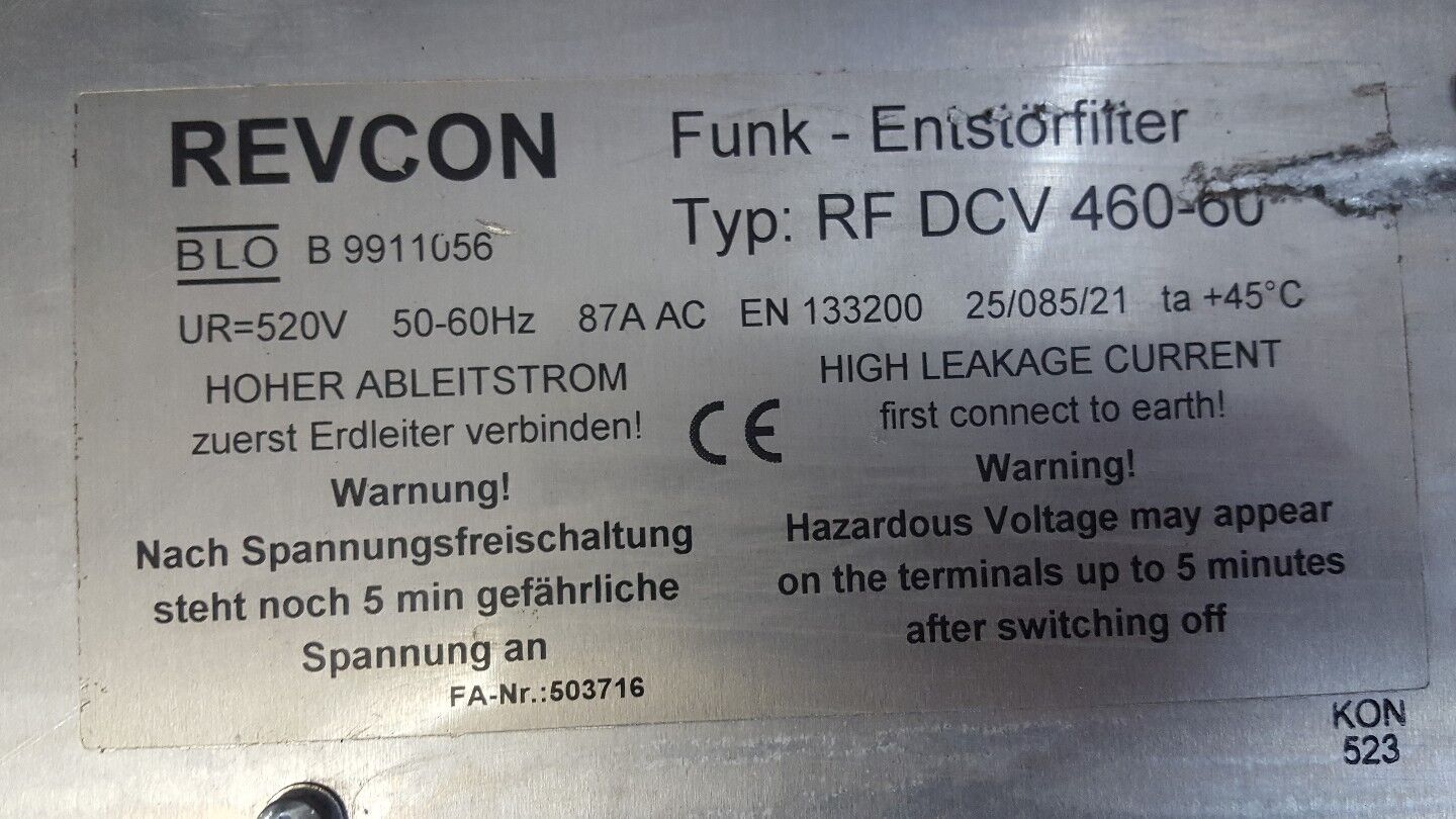 Revcon RF DVC 460 BLO B 9911056 520V 50-60HZ FILTER