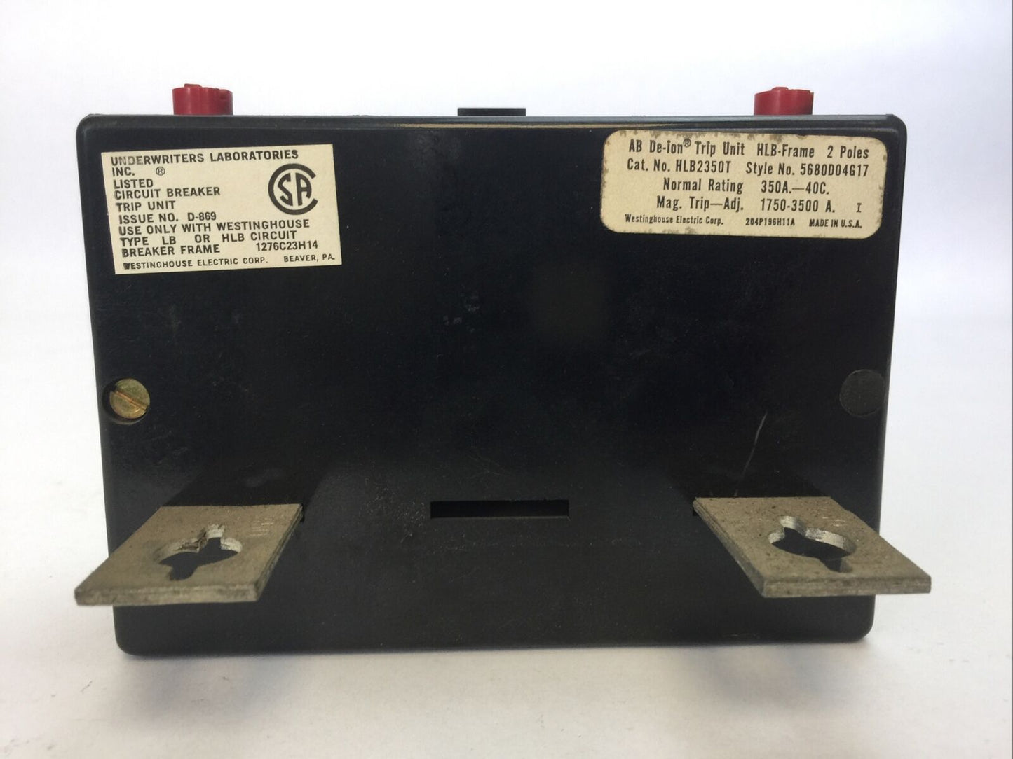 WESTINGHOUSE HLB2350T AB TRIP UNIT 350AMP 2POLE INST TRIP 1750-3500A 5680D04G17