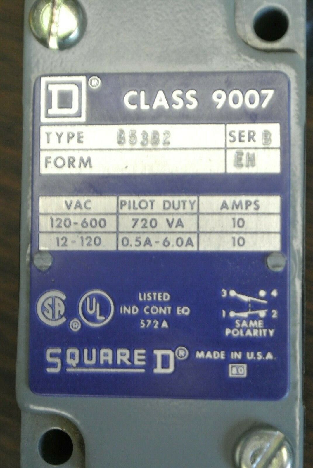 SQUARE D 9007 B53B2 Ser. B / HEAVY DUTY LIMIT SWITCH / NEW SURPLUS in BOX