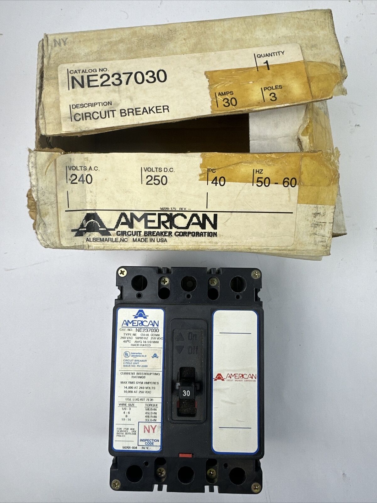 AMERICAN NE237030 CIRCUIT BREAKER 240VAC 250VDC 30AMPS 3POLES