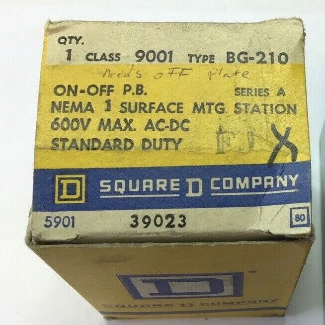 SQUARE D 9001 BG-210 ON-OFF PUSHBUTTON SER.A ***MISSING OFF COVER PLATE***