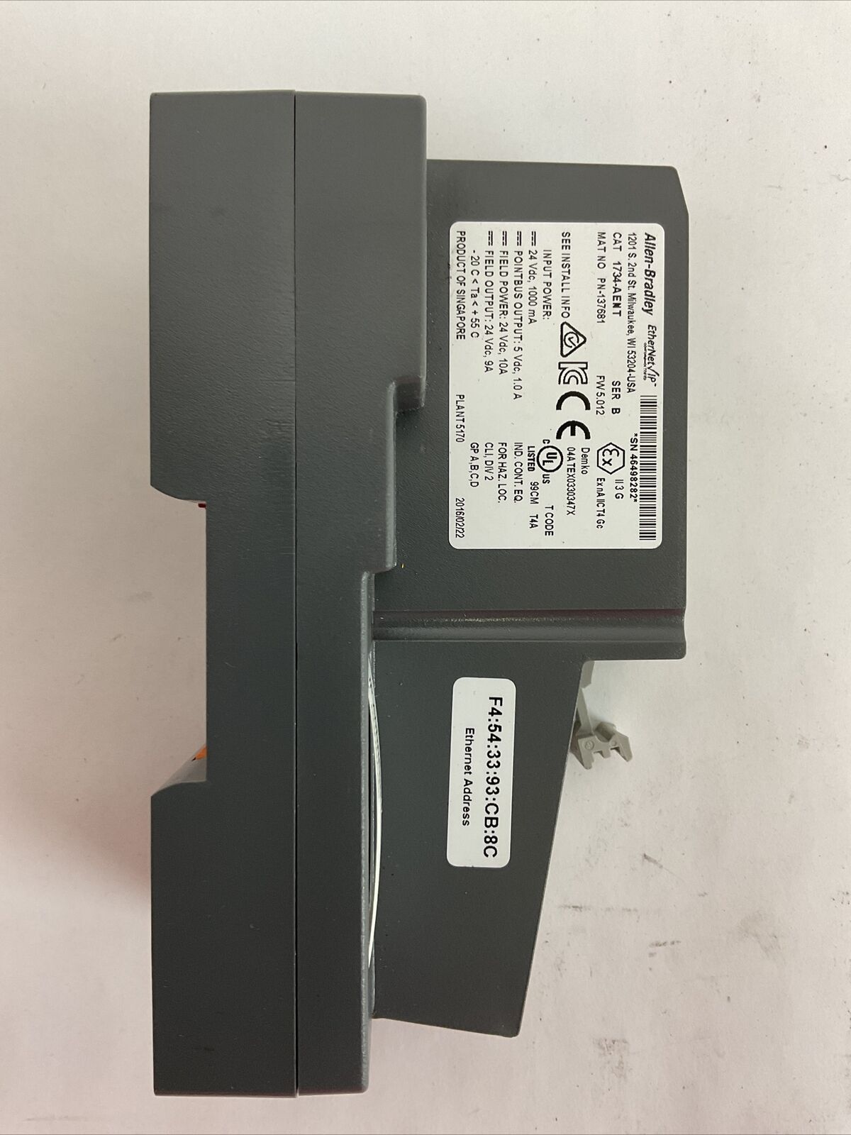 ALLEN BRADLEY 1734-AENT SER B FW 5.012 ETHERNET ADAPTER MODULE POINT I/O