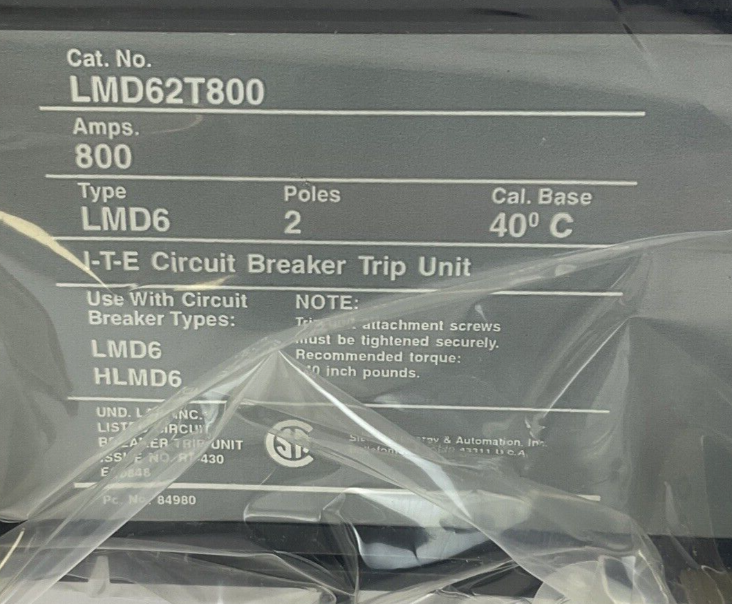 SIEMENS LMD62T800 TRIP UNIT 250VDC 800A 2POLE