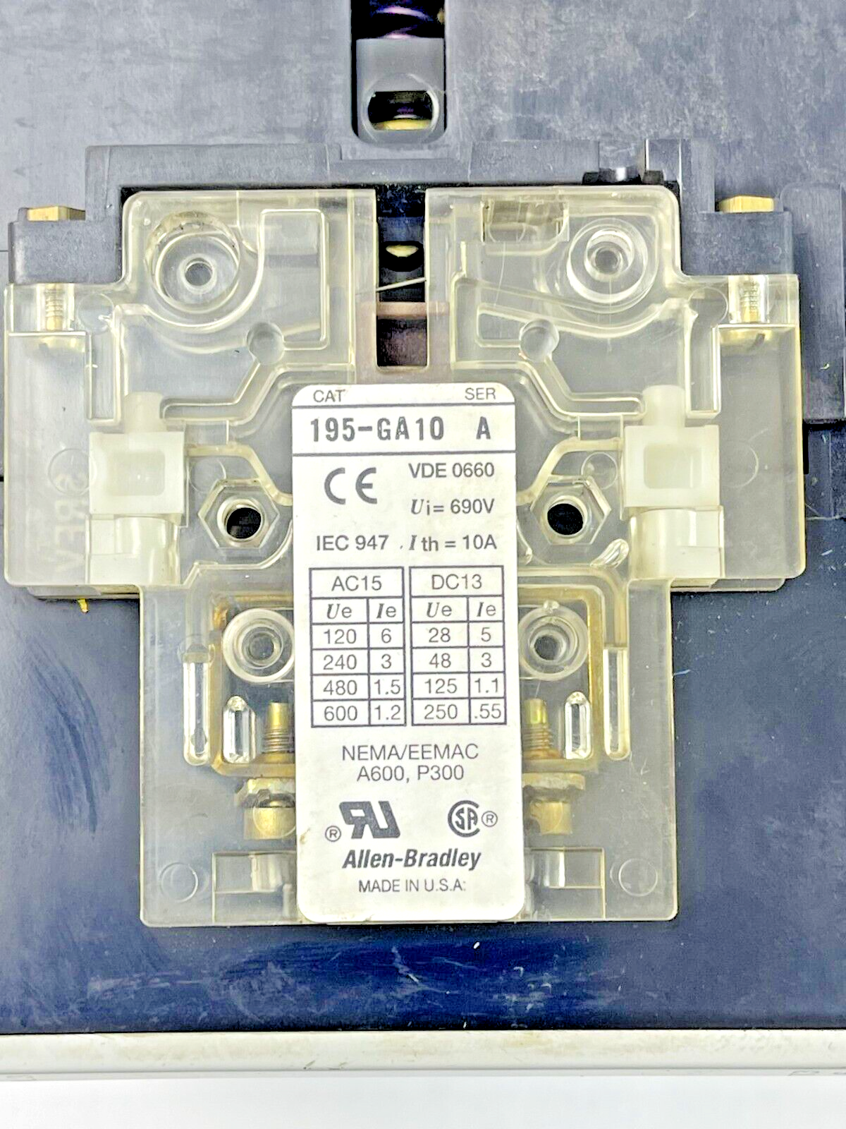 ALLEN-BRADLEY-100A75NZ*3 SER. B-24V COIL, 75A, 600VAC, 3 POLE & 195-GA10 SER. A