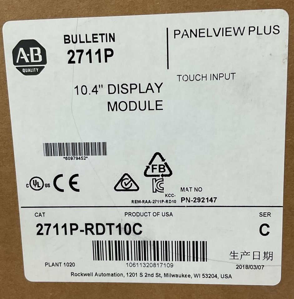 ALLEN BRADLEY 2711P-RDT10C SER C 10.4" DISPLAY MODULE PANELVIEW PLUS TOUCH INPUT