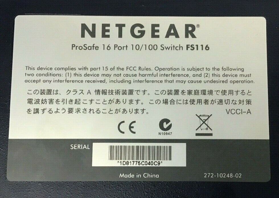 NETGEAR PROSAFE PORT 10/100 SWITCH FS116
