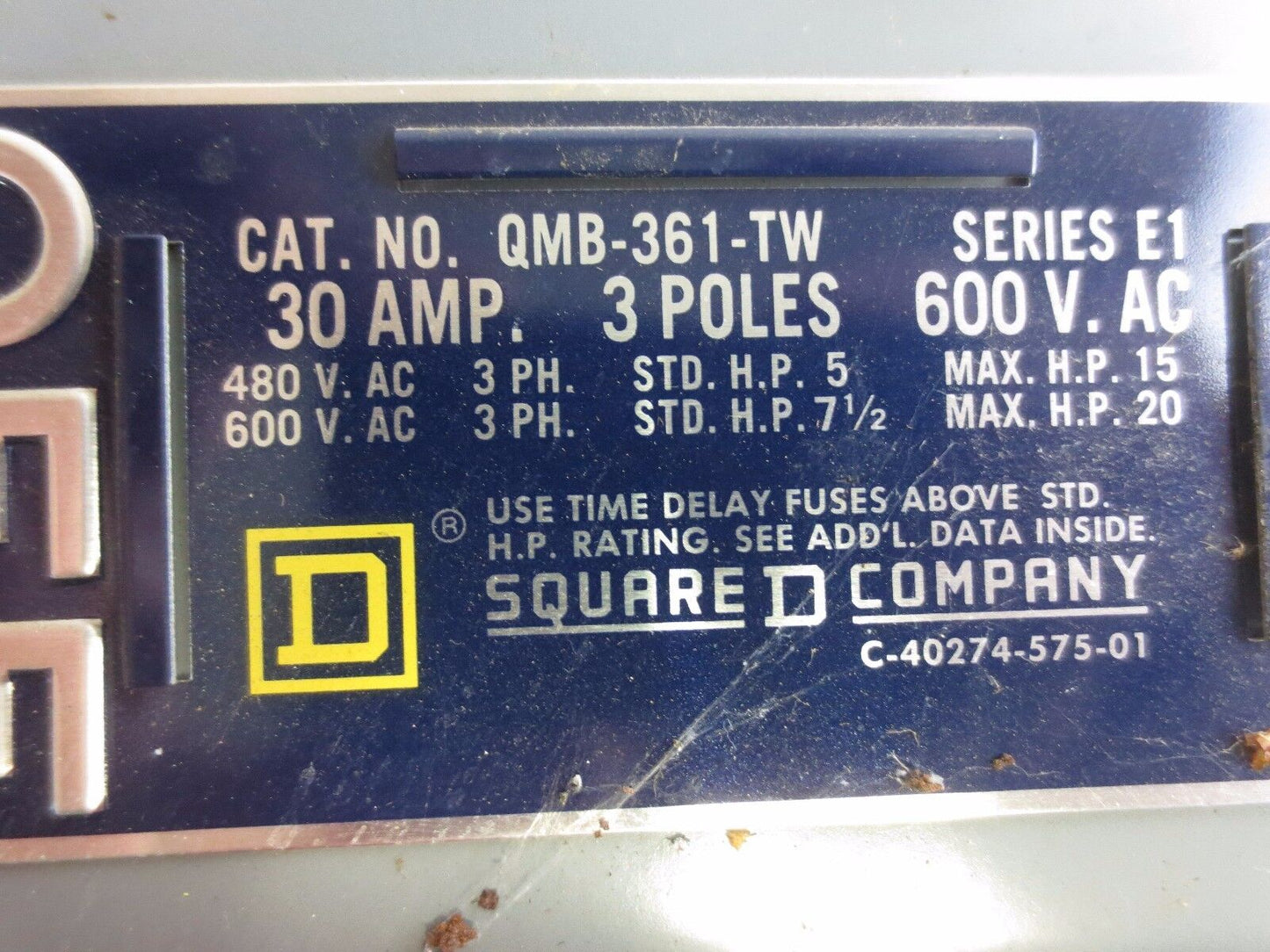 SQUARE D QMB-361-TW - QMB BRANCH SWITCH, TWIN - 30A, 600V, 3-POLE