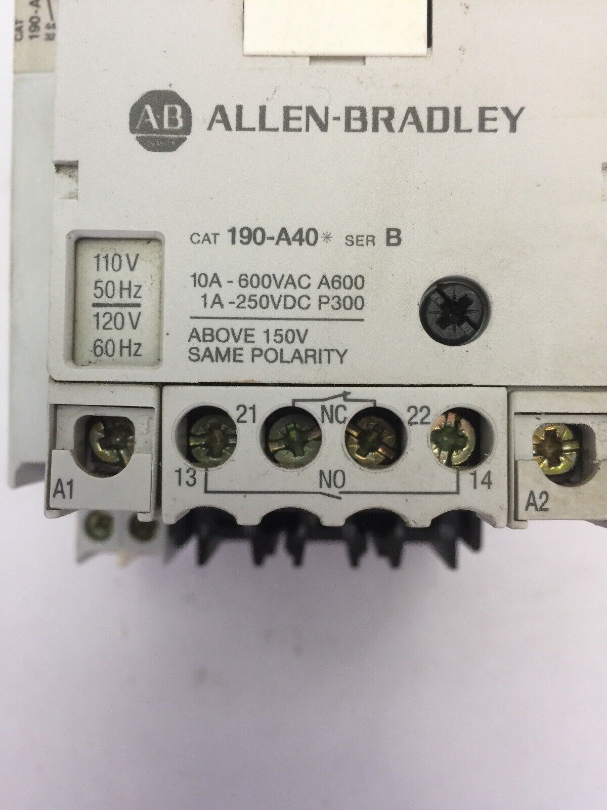 ALLEN BRADLEY MOTOR STARTER 190-P100 SER A 190-MN SER A 190-A40 SER B COIL 120V