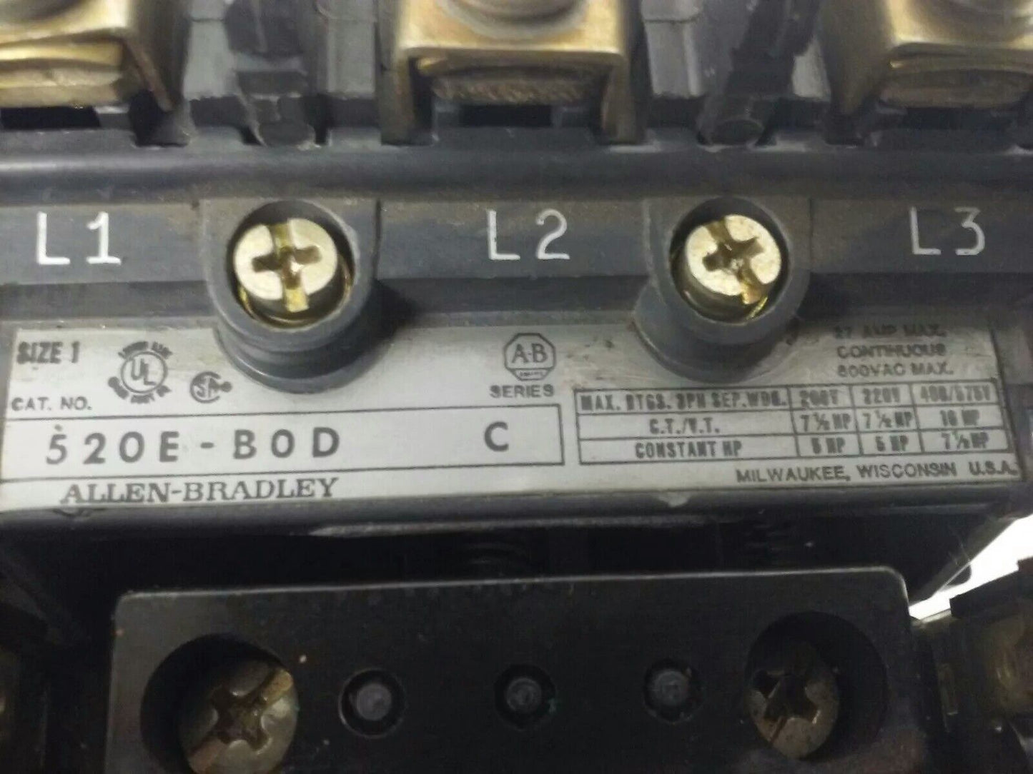 ALLEN BRADLEY, 520E-BOD , SER. C, STARTER, SIZE 1, 600V, 27A, 3PH, 120V COIL
