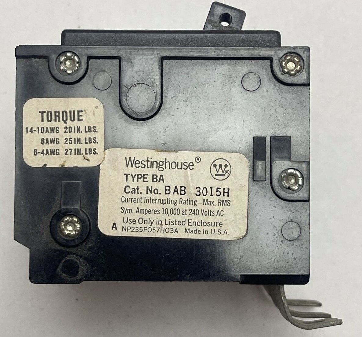 WESTINGHOUSE / CUTLER HAMMER BAB3015H CIRCUIT BREAKER 15AMP 240VAC 3P (LOT OF 3)