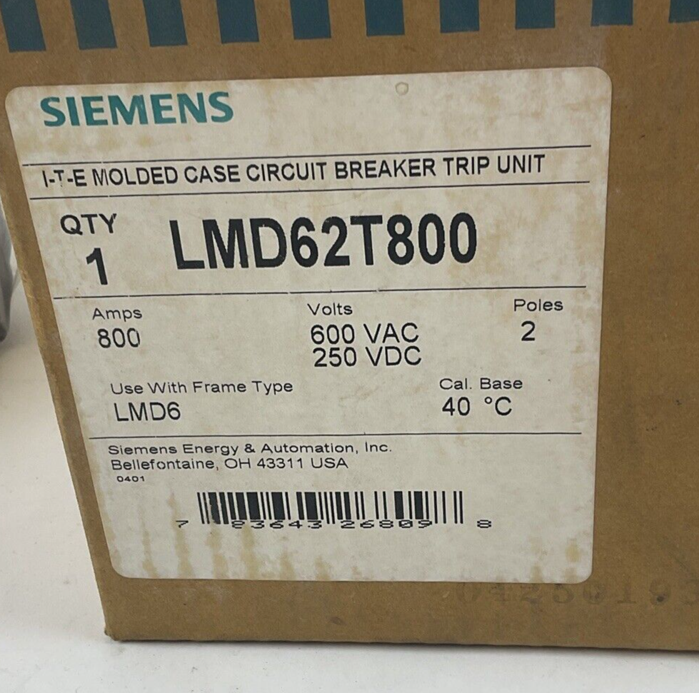 SIEMENS LMD62T800 TRIP UNIT 250VDC 800A 2POLE