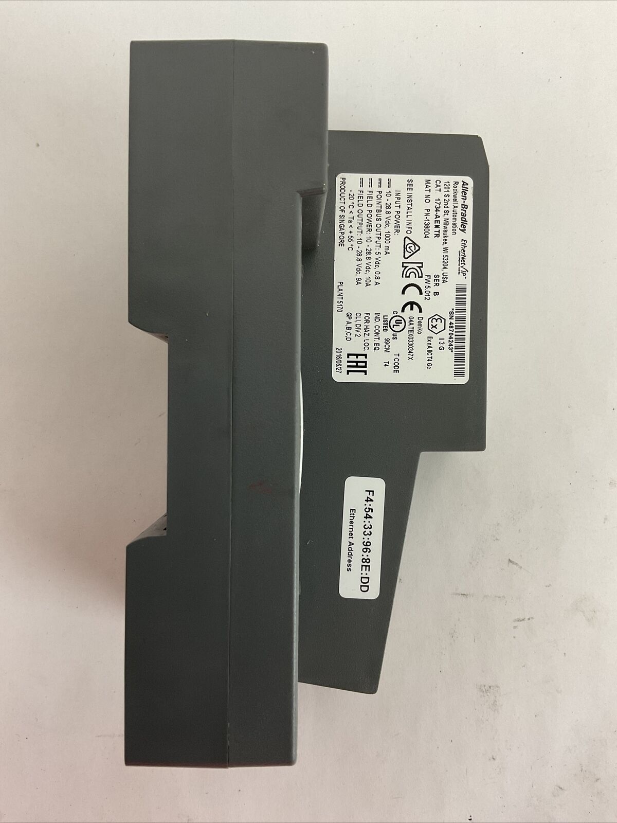 ALLEN BRADLEY 1734-AENTR SER B FW 5.012 COMMUNICATIONS ADAPTER MODULE POINT I/O