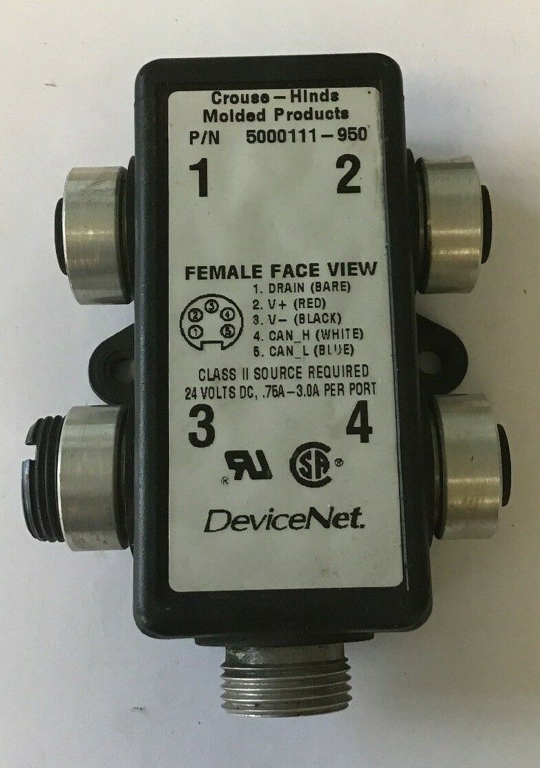 CROUSE HINDS 5000111-950 4 PORT MULTIBOX DEVICE NET. 24VDC/ .75A-3.0A PER PORT