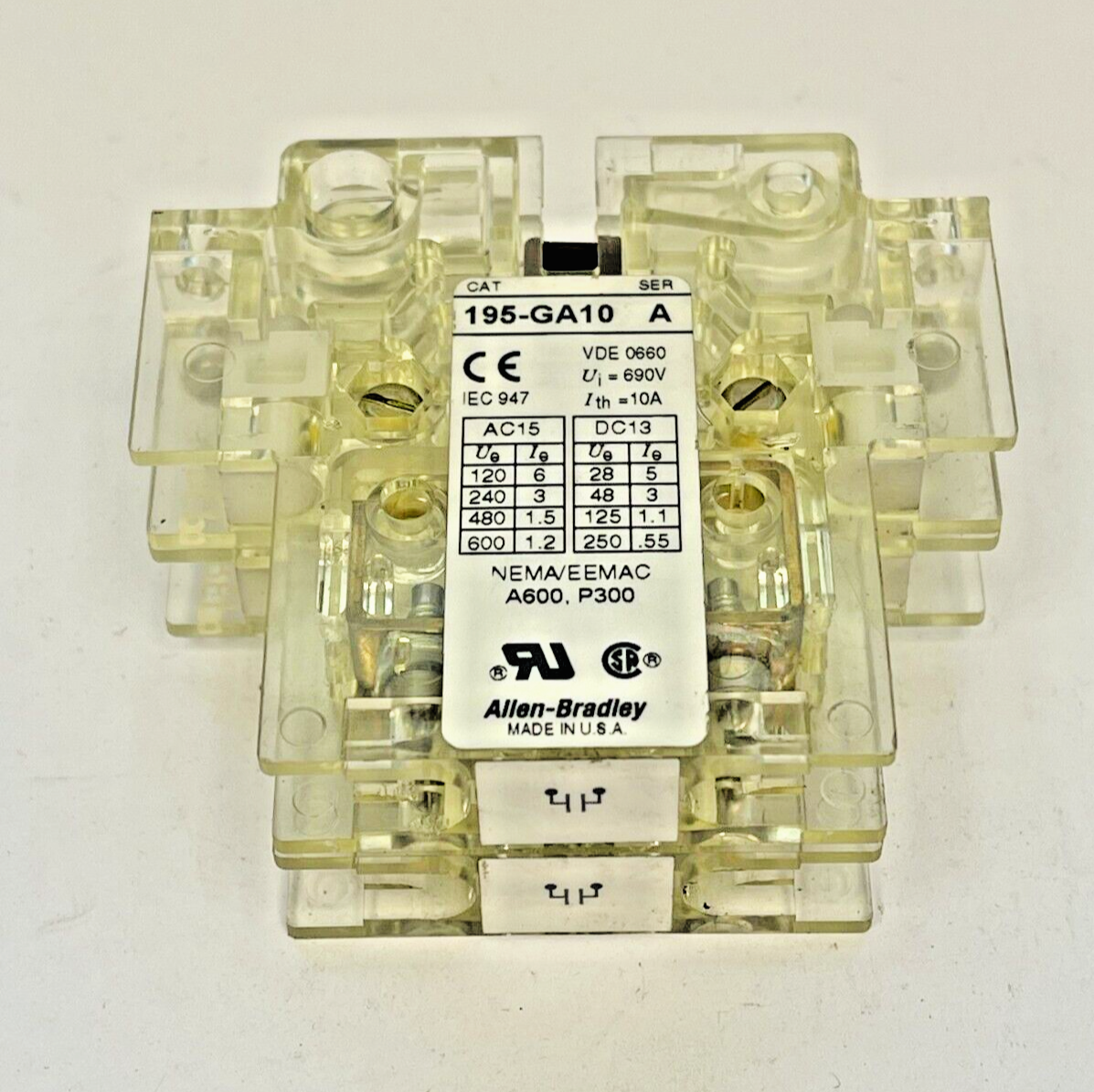 ALLEN-BRADLEY - 195-GA10 SER. A - AUXILIARY CONTACT SIDE MOUNT, FOR 194R DISCONN