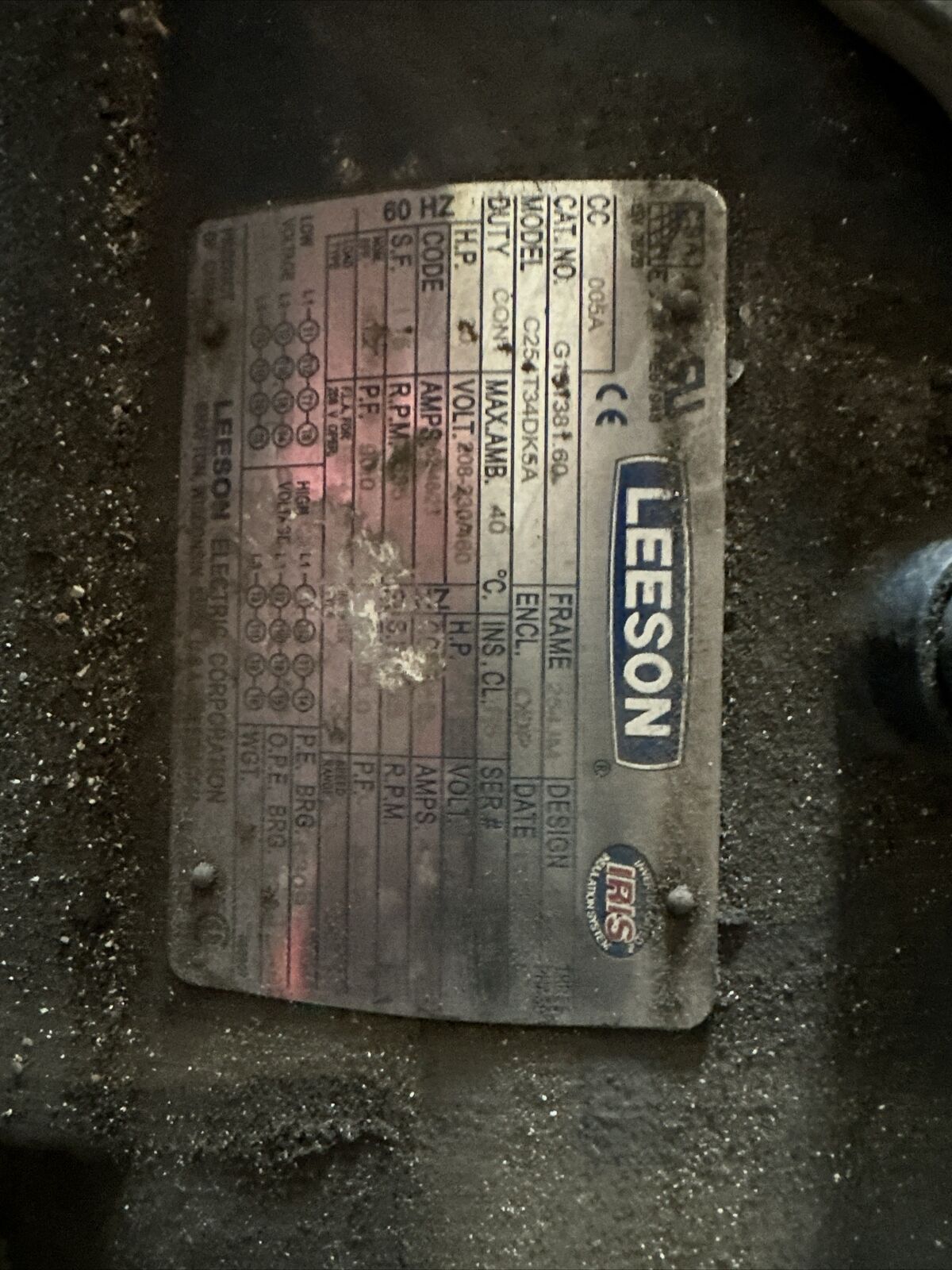 LEESON G151381.60 20HP 3535 RPM 208-230/460V 60HZ 3 PHASE 1-1/4" SHAFT DIA