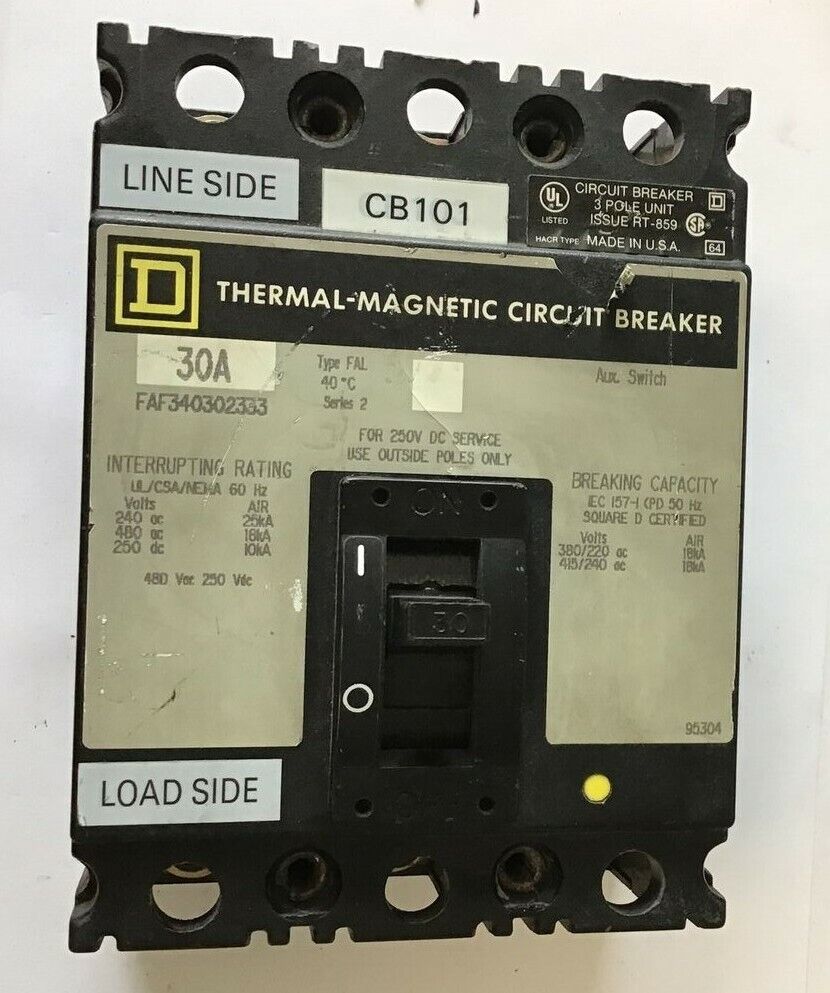 SQUARE D FAF340302333 CIRCUIT BREAKER 30A 250VDC 480VAC