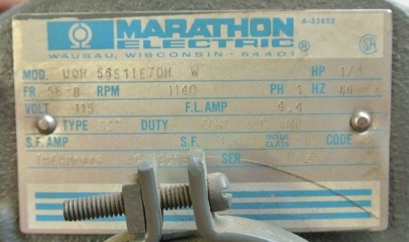 MARATHON UQH 56S1IE70H ELECTRIC MOTOR - 1140 RPM, 115V, 60Hz, 1 PHASE, 1/4HP,