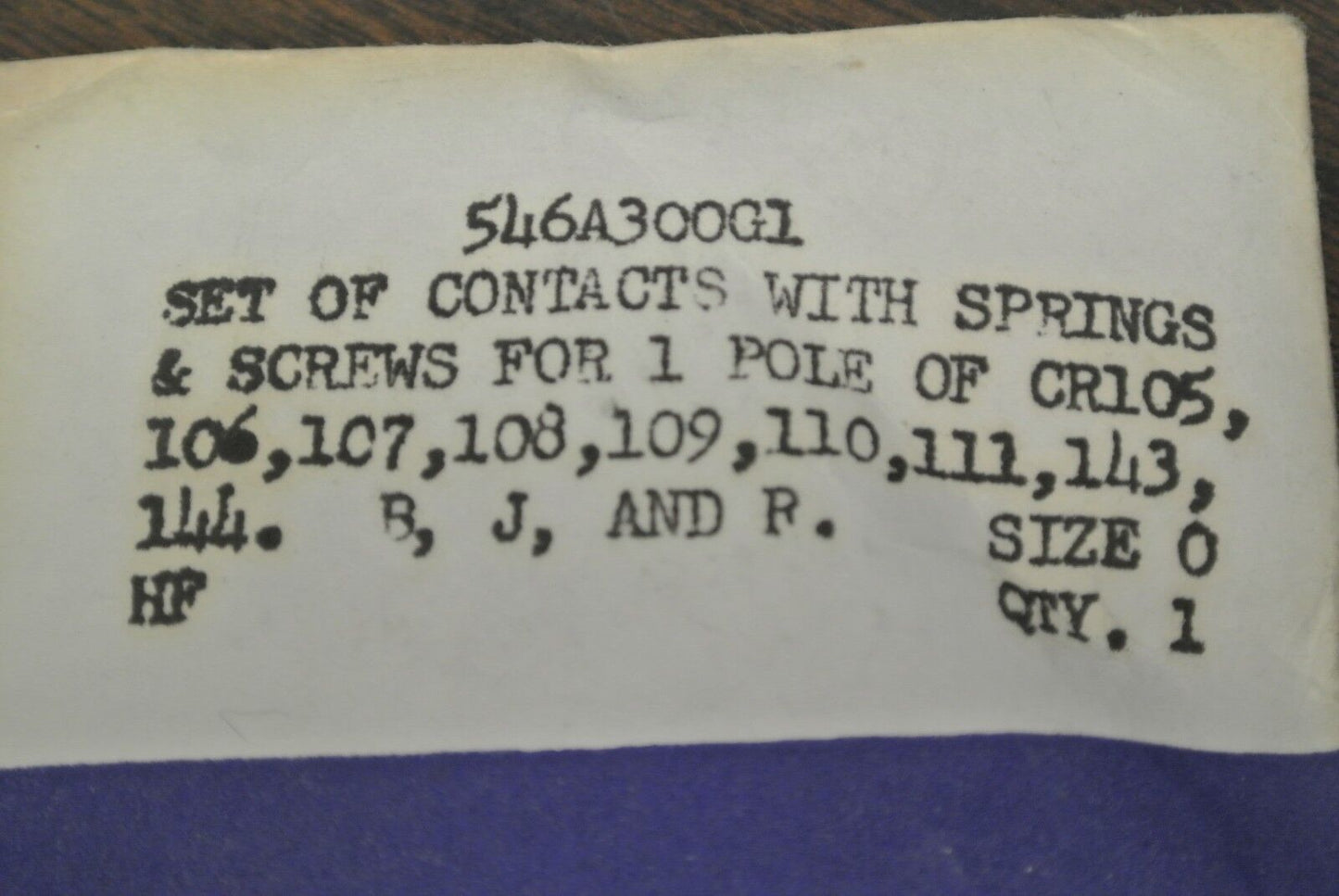 GENERAL ELECTRIC 546A300G1 CONTACT KIT / SIZE 0 / NEW SURPLUS