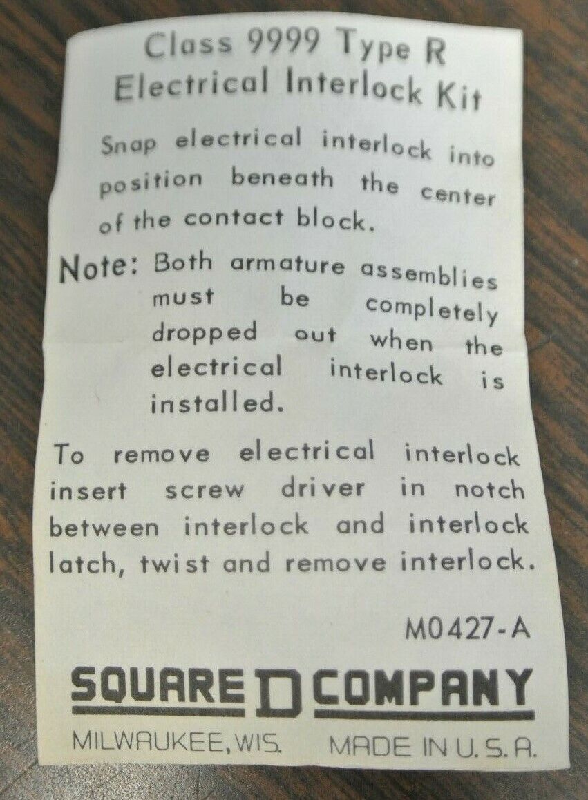 SQUARE D / 9999 R-13 / ELECTRICAL INTERLOCK / NEW SURPLUS