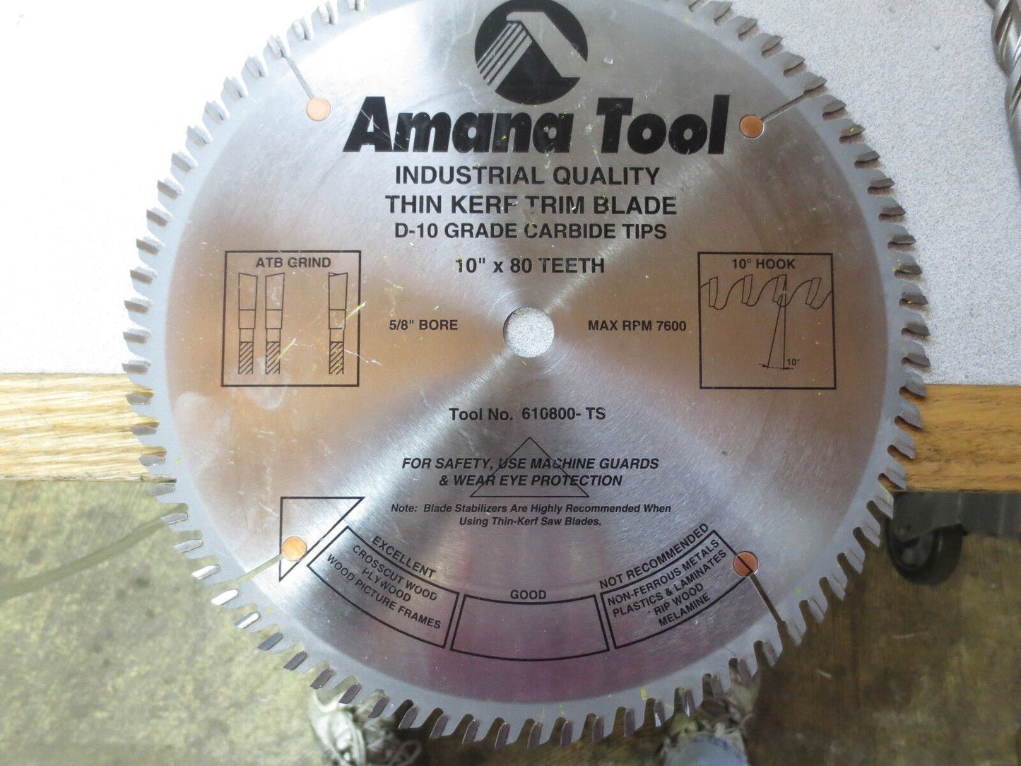 AMANA 610800-TS THIN KERF TRIM BLADE 10" 80T ATB GRIND 10" HOOK D-10 CARBIDE TIP