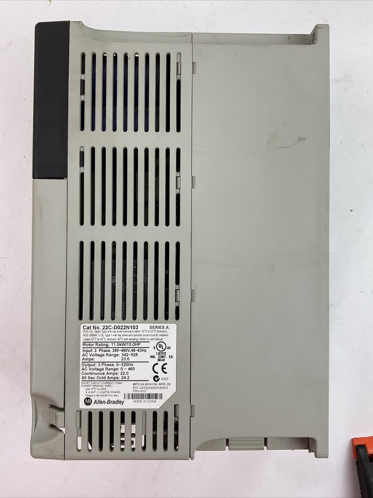 ALLEN BRADLEY 22C-D022N103 AC DRIVE SER A FRN 6.01 OUTPUT 0-460VAC