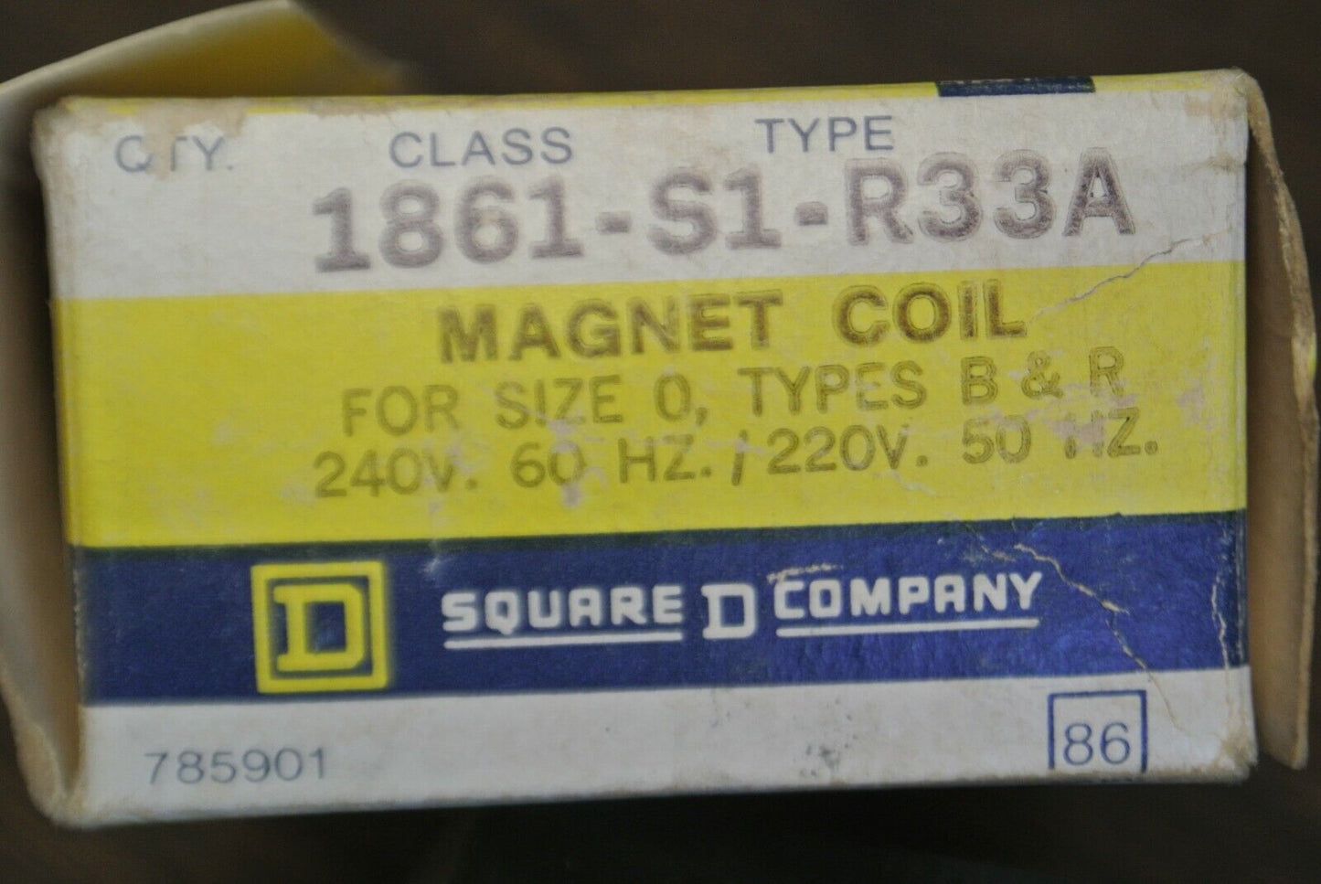 SQUARE D 1861-S1-R33A COIL / 220/240V, 50/60Hz / SIZE 0 TYPE B&R / NEW SURPLUS