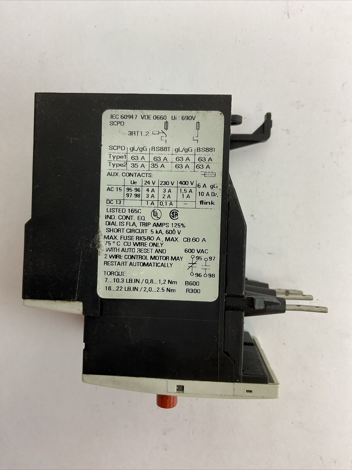 SIEMENS 3RU1126-4CB1 OVERLOAD RELAY SIRIUS 3R 600VAC 17.0-22.0A