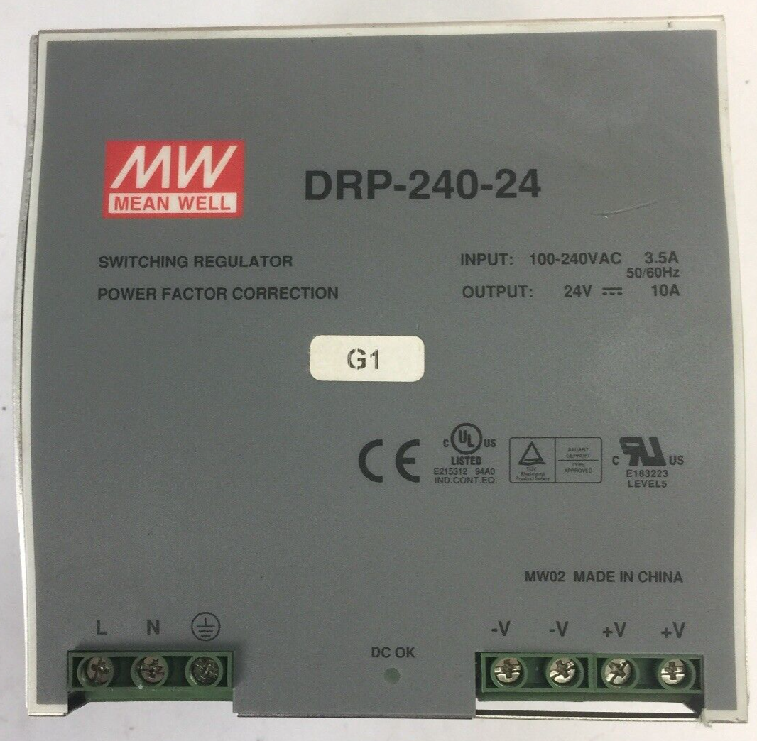 MEAN WELL DRP-240-24 SWITCHING REGULATOR POWER FACTOR CORRECTION OUTPUT 24VDC