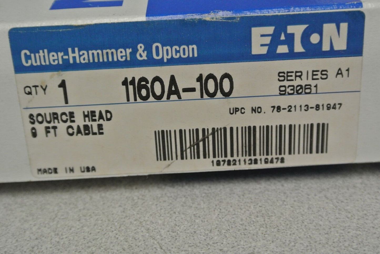 CUTLER-HAMMER & OPCON 1160A-100 SENSOR / SOURCE HEAD w/ 9' CABLE / NEW SURPLUS