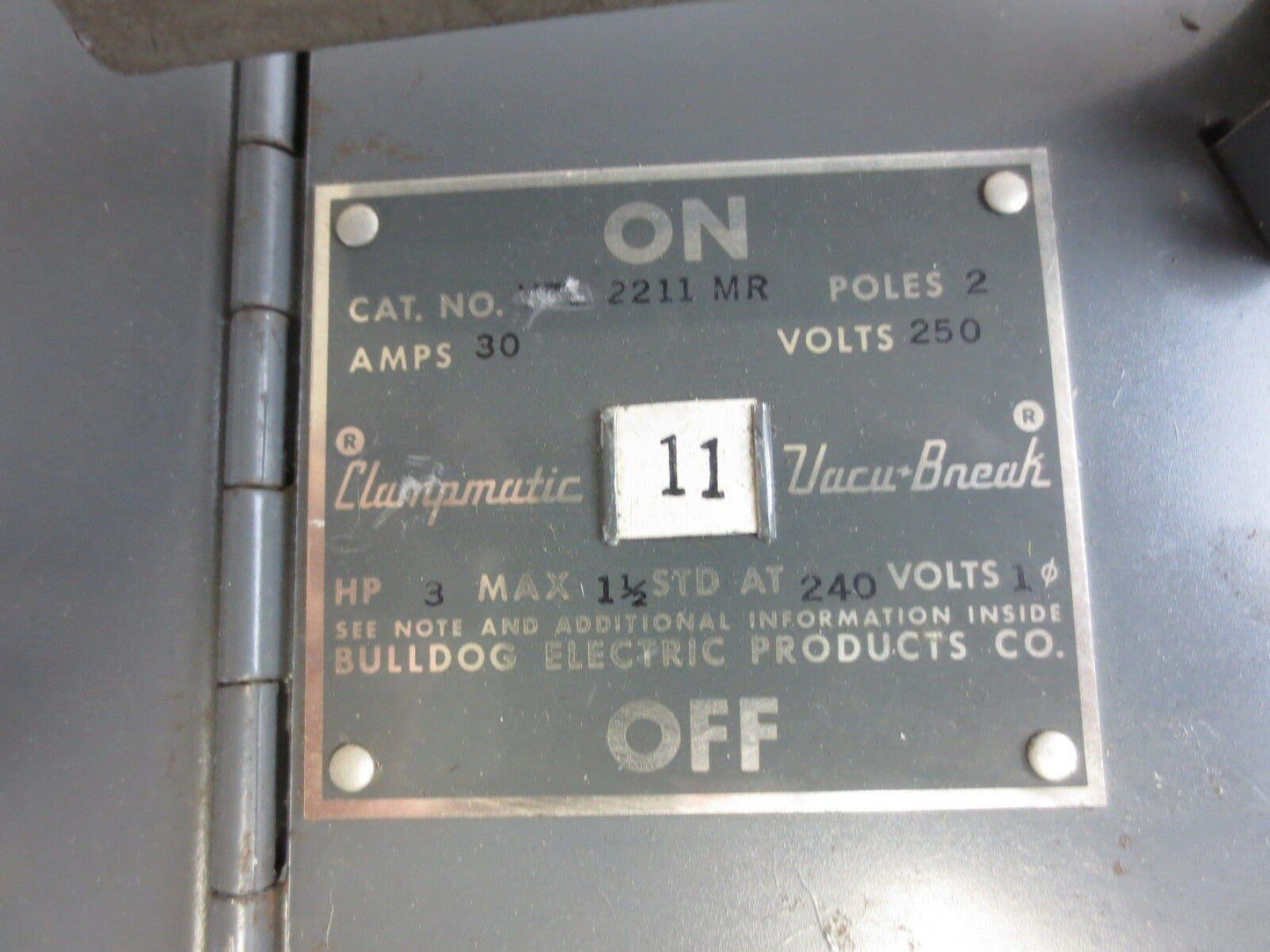 I-T-E V7B2211MR VACU-MATIC TWIN PANELBOARD SWITCH - 250V, 30A, 2P