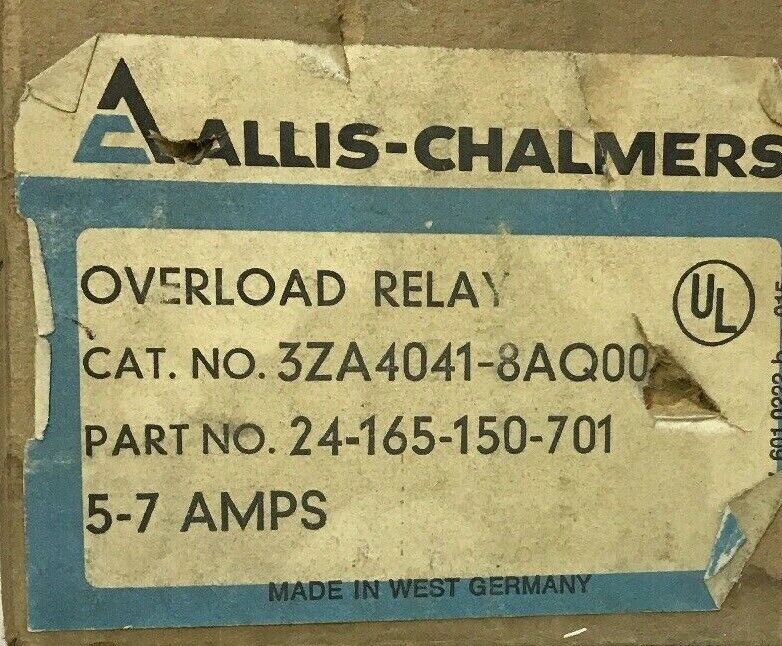 SIEMENS/ALLIS-CHALMERS 3ZA4041-8AQ00 OVERLOAD RELAY 600VAC 5-7AMP