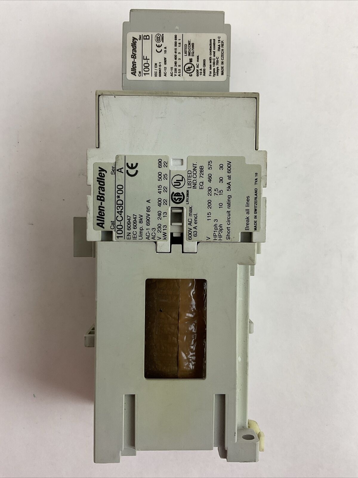 ALLEN BRADLEY 100-C43D*00 CONTACTOR SER A 600VAC 63A 3PH 30HP COIL 24VDC 100-F