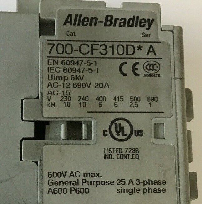 ALLEN BRADLEY 700-CF310D* SER.A 600VAC 25A 3PH CONTROL RELAY