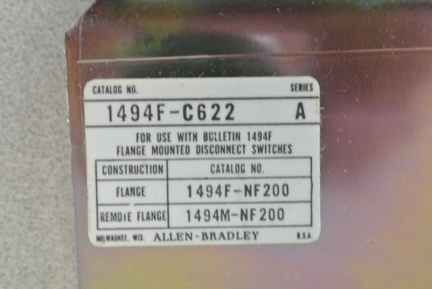 ALLEN-BRADLEY 1494F-C622 FUSE BLOCK ADAPTER PLATE KIT / 600V, 200A / NEW SURPLUS
