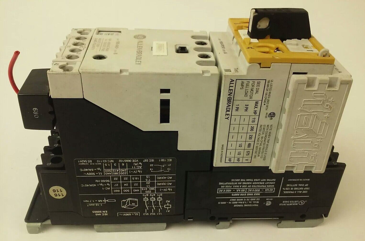 ALLEN-BRADLEY STARTER 190-MN, 190-P010, 190-A40, 190-A11, 199-FSMA1, 120V COIL