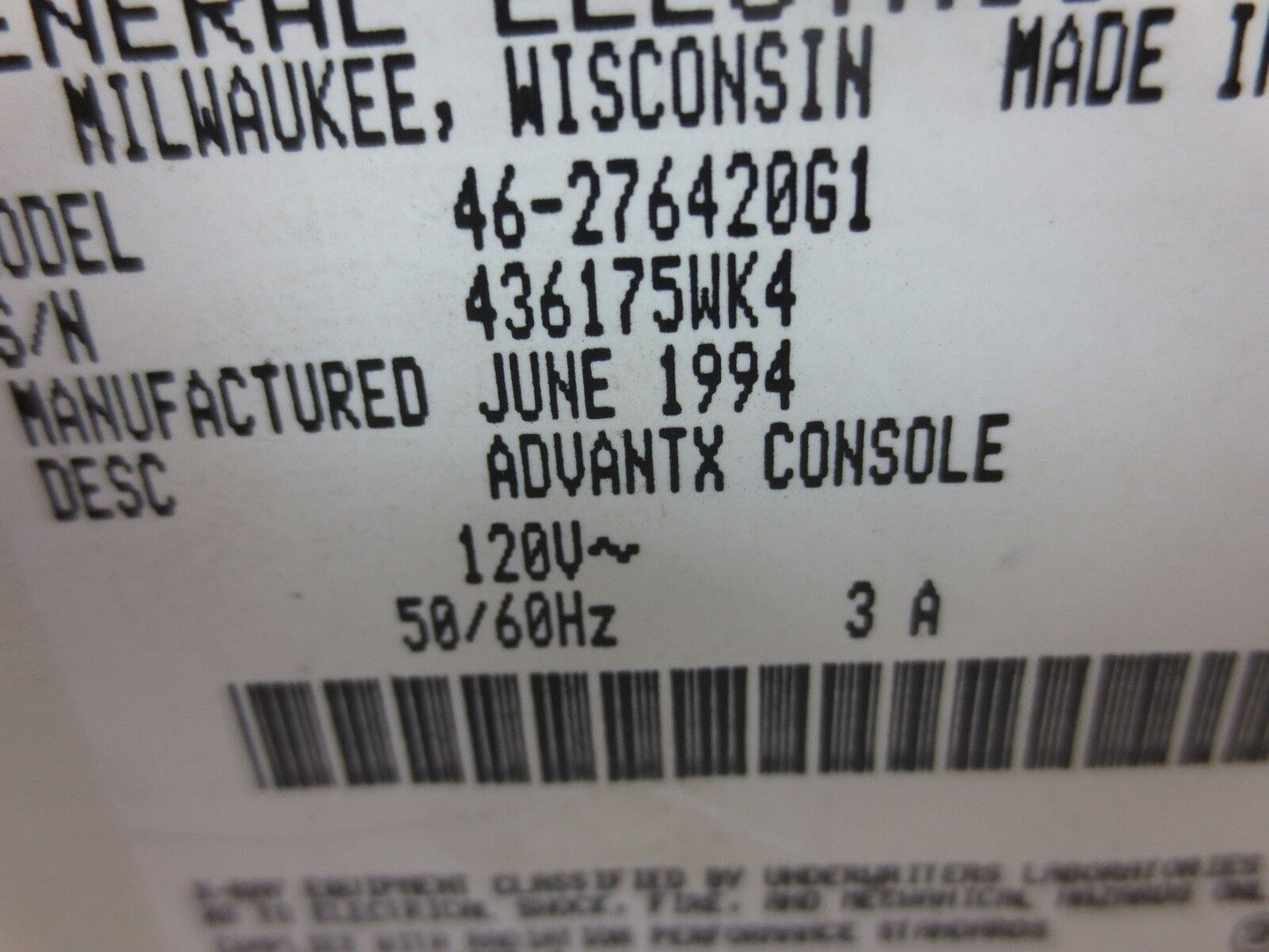 GE 46-276420G1 ADVANTX LFX CONSOLE - 120V, 60Hz, 3A - for PARTS or REPAIR