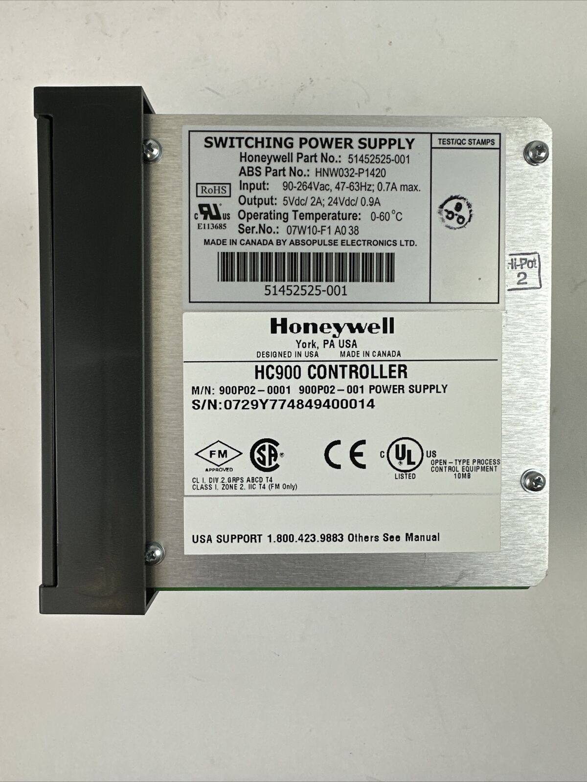 HONEYWELL 900P02-0001 SWITCHING POWER SUPPLY OUTPUT 5/24VDC 2/0.9A INPUT 90-264