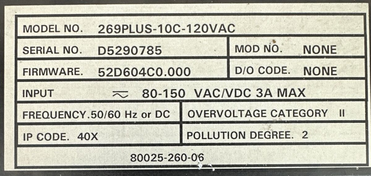 GE MULTILIN 269PLUS-10C-120VAC MOTOR MANAGEMENT RELAY FW 52D604C0.000 80-150V 3A