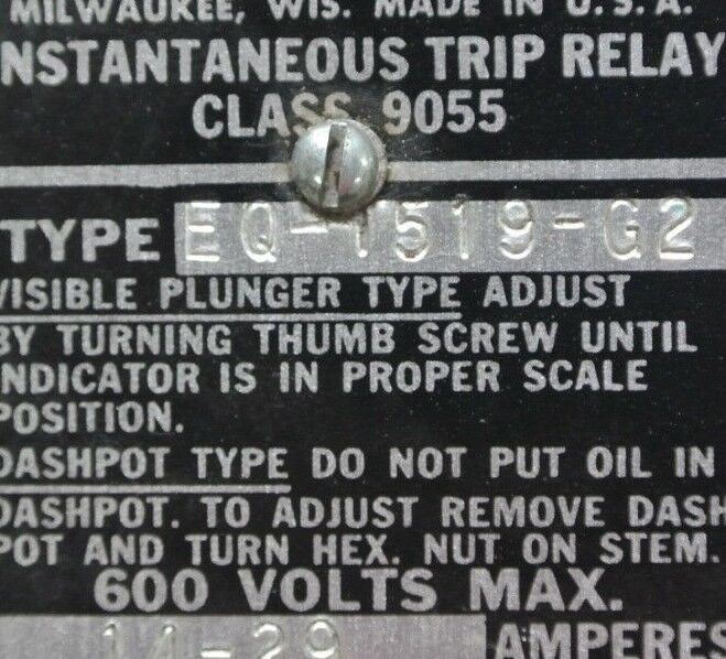 SQUARE D 9055 EQ-1519-G2 DASHPOT TYPE MAGNETIC RELAY - 14-29 AMPS - NEW SURPLUS