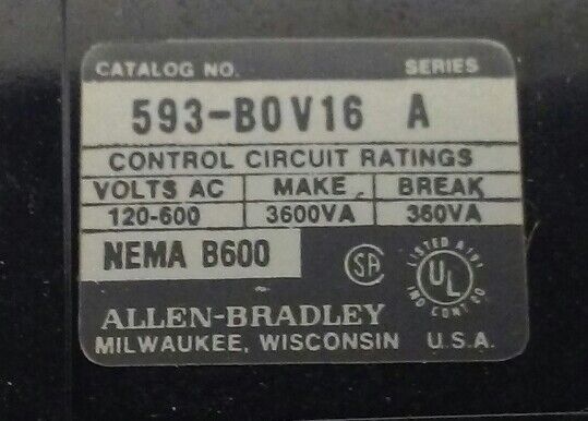 Allen Bradley Overload Relay 593-B0V16 Ser. A (NEW SURPLUS)