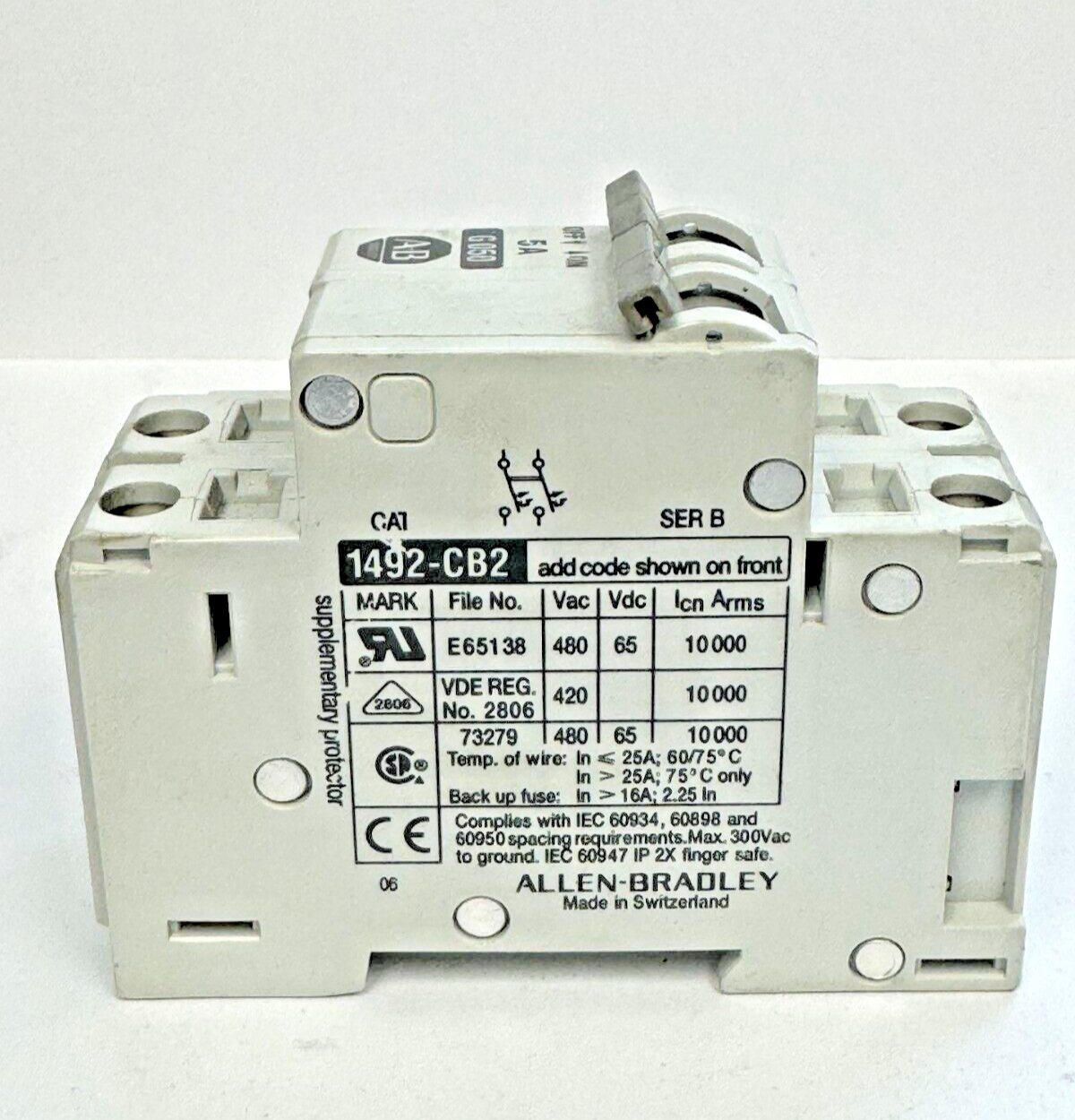 ALLEN-BRADLEY - 1492-CB2-G050 SER. B - MOTOR CONT. - 2P, 5 A, 277 V