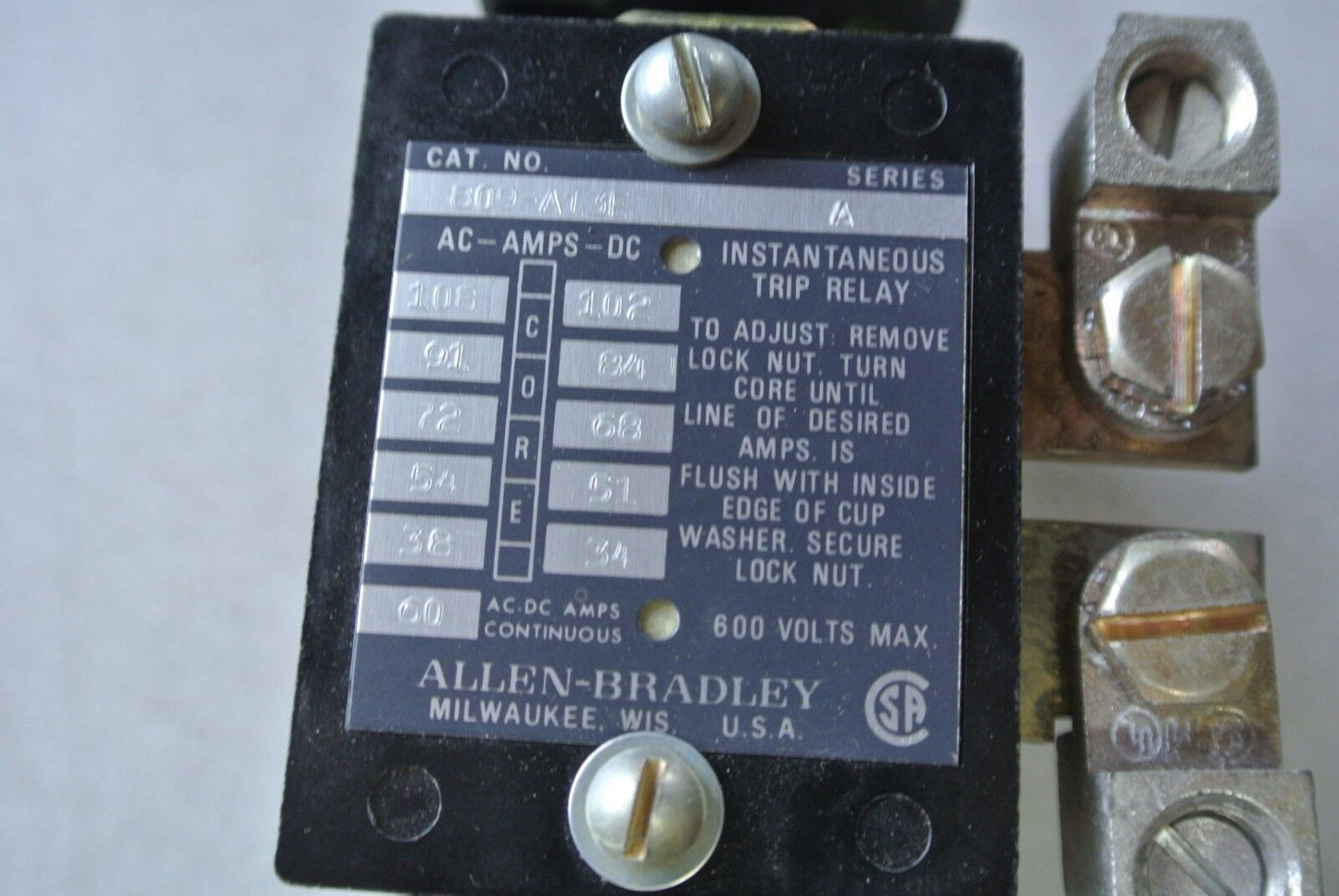 ALLEN-BRADLEY 809-A13E - INSTANTANEOUS TRIP CURRENT RELAY 60A NEW SURPLUS