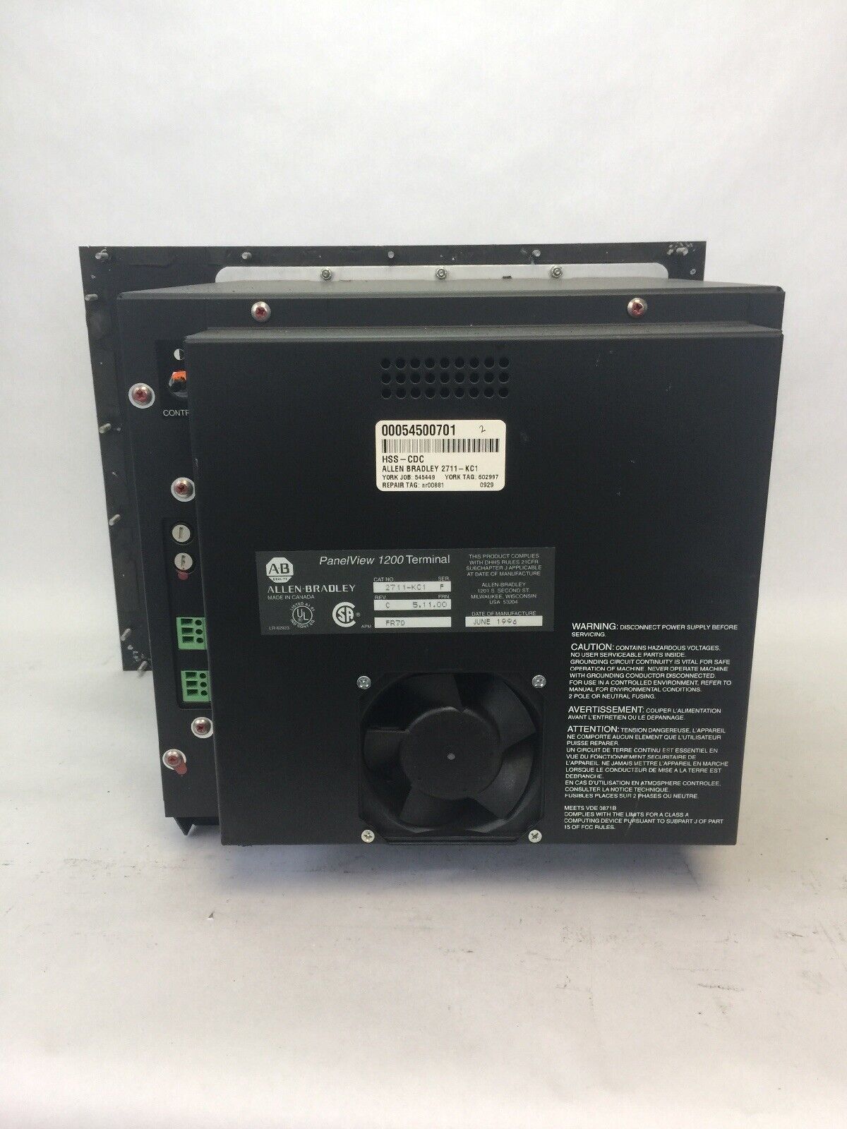 ALLEN BRADLEY 2711-KC1 PANELVIEW SER F REV C FRN 5.11.00 115/230VAC 90W
