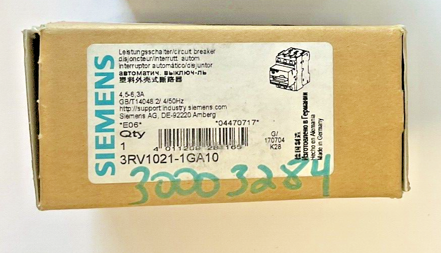 SIEMENS 3RV1021-1GA10 COMBINATION MOTOR CONTROL 4.5-6.3A