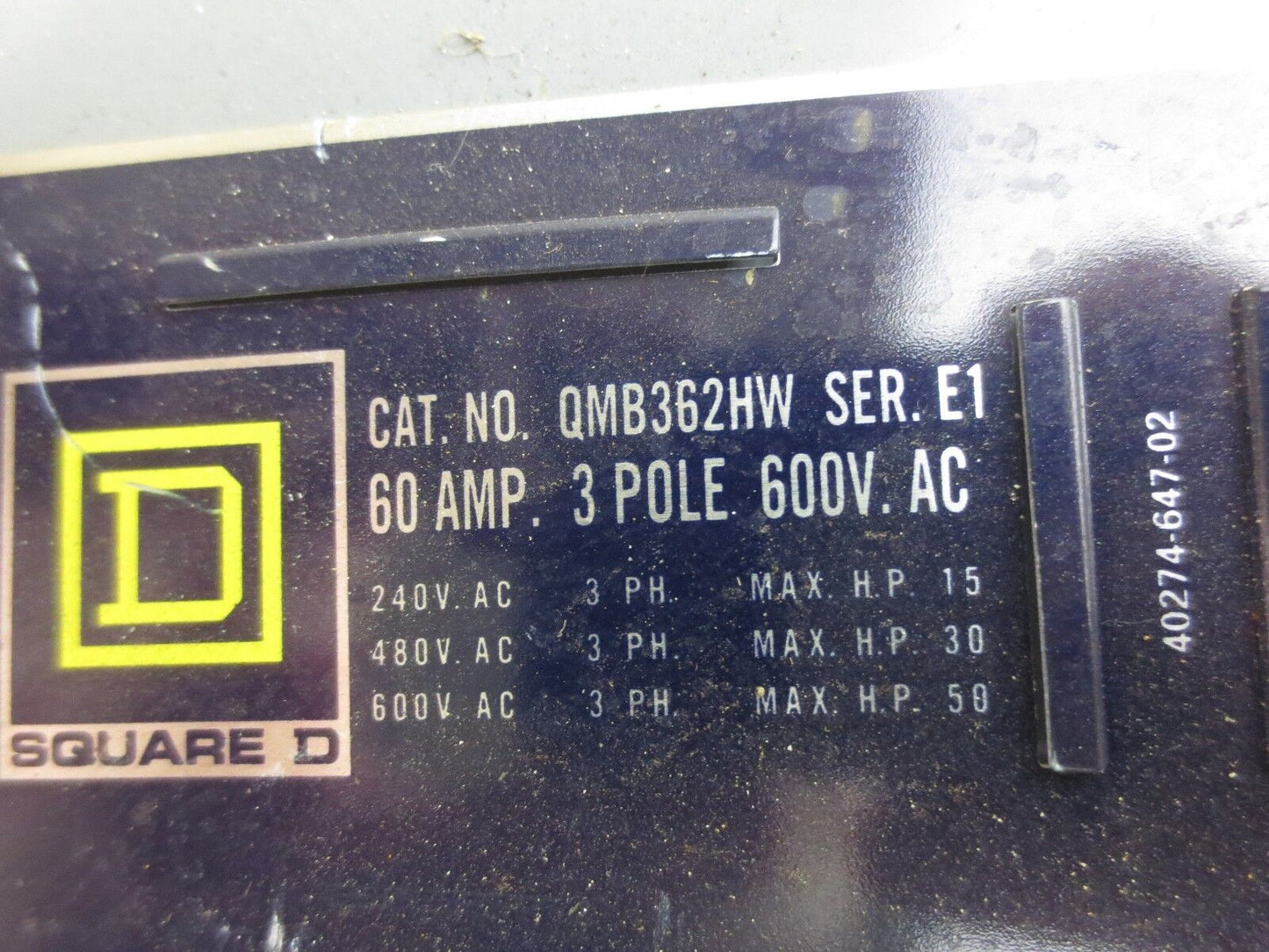 SQUARE D QMB362HW FUSIBLE PANELBOARD SWITCH - 60A, 3P, 600VAC