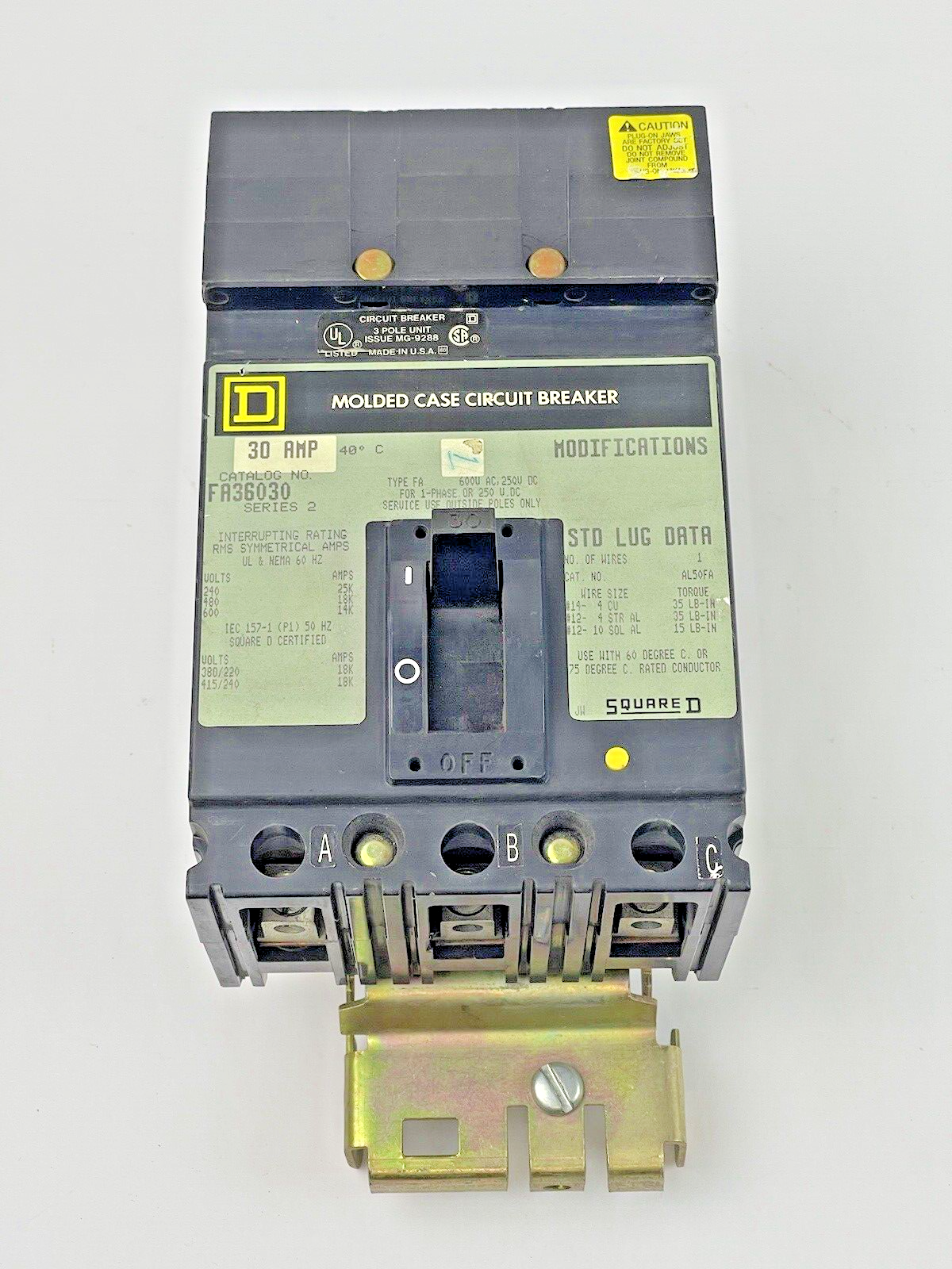 SQUARE D - FA36030 -I LINE BOLT-ON CIRCUIT BREAKER - 30 AMP, 3 POLE, 600 VAC