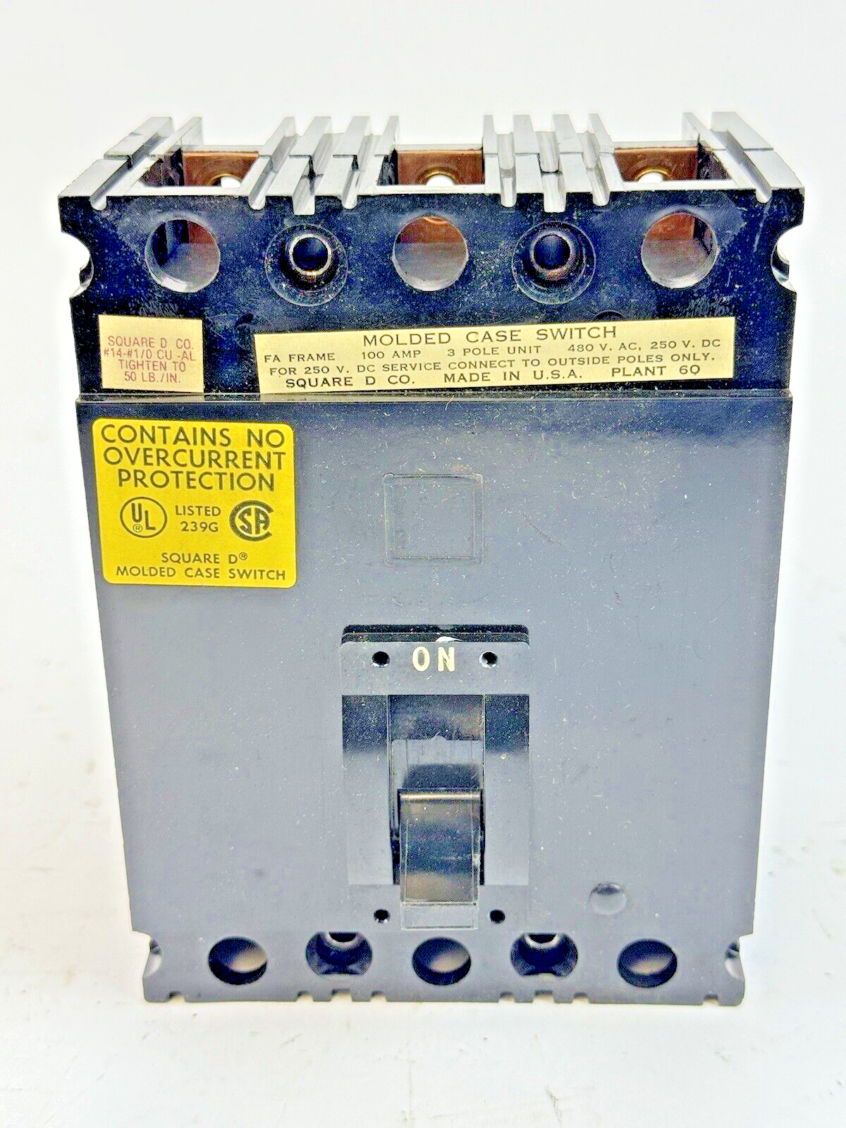 SQUARE D - FAL34000 - MOLDED CASE SWITCH - 100 A, 3 POLE, 480 VAC