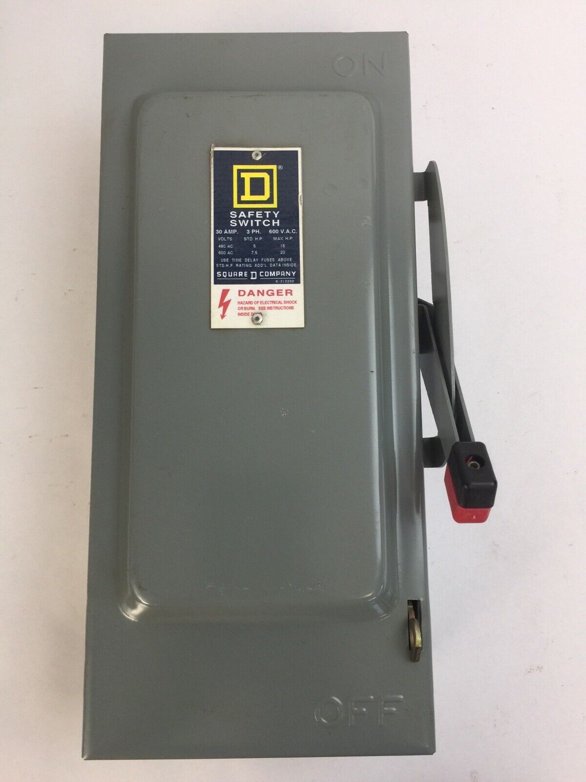 SQUARE D H-361 N NON FUSIBLE SAFETY SWITCH SER E1 600V 30A 30HP 3 POLE TYPE 1