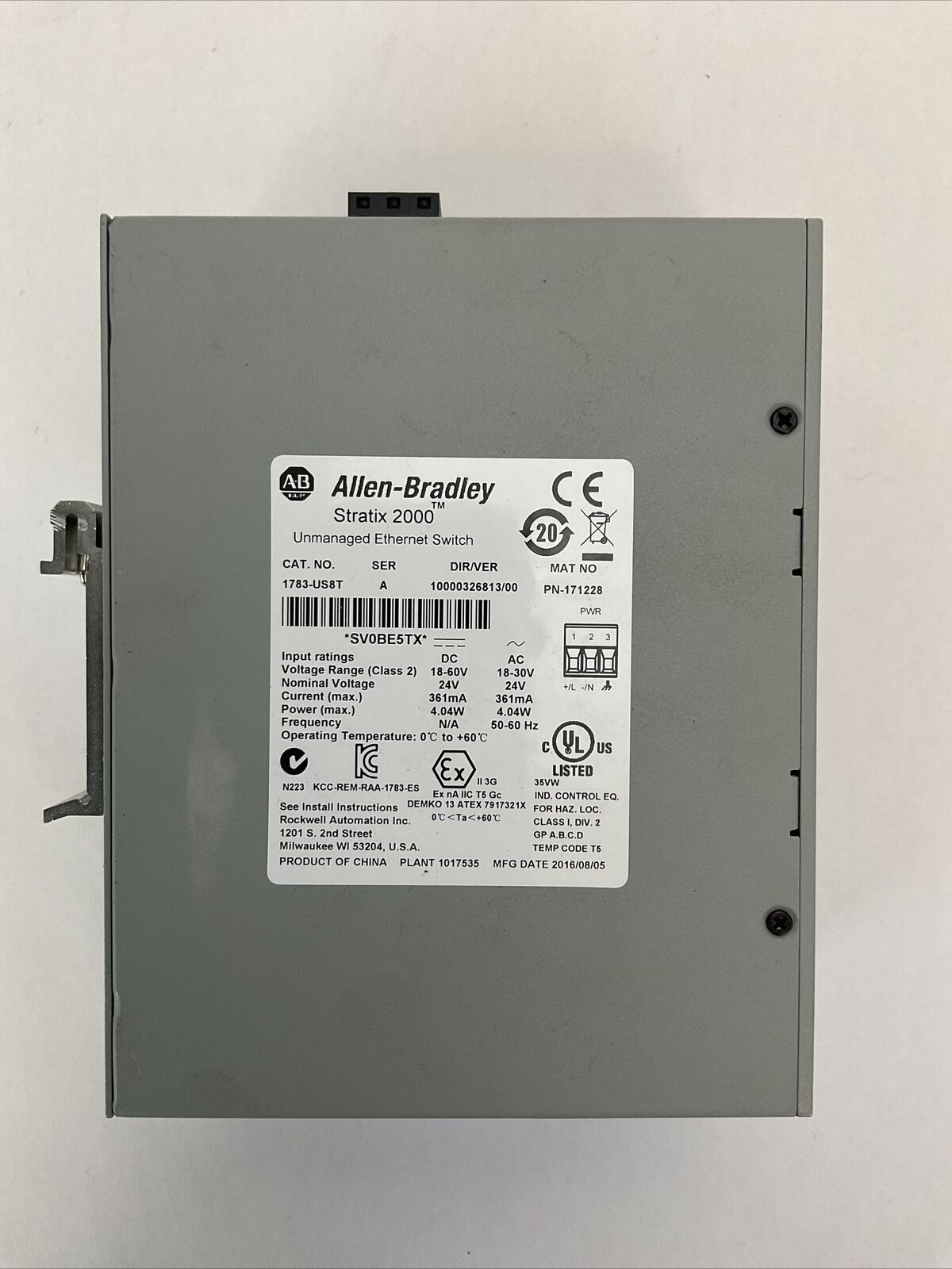 ALLEN BRADLEY 1783-US8T SER A DIR/VER 10000326813/00 UNMANAGED ETHERNET SWITCH