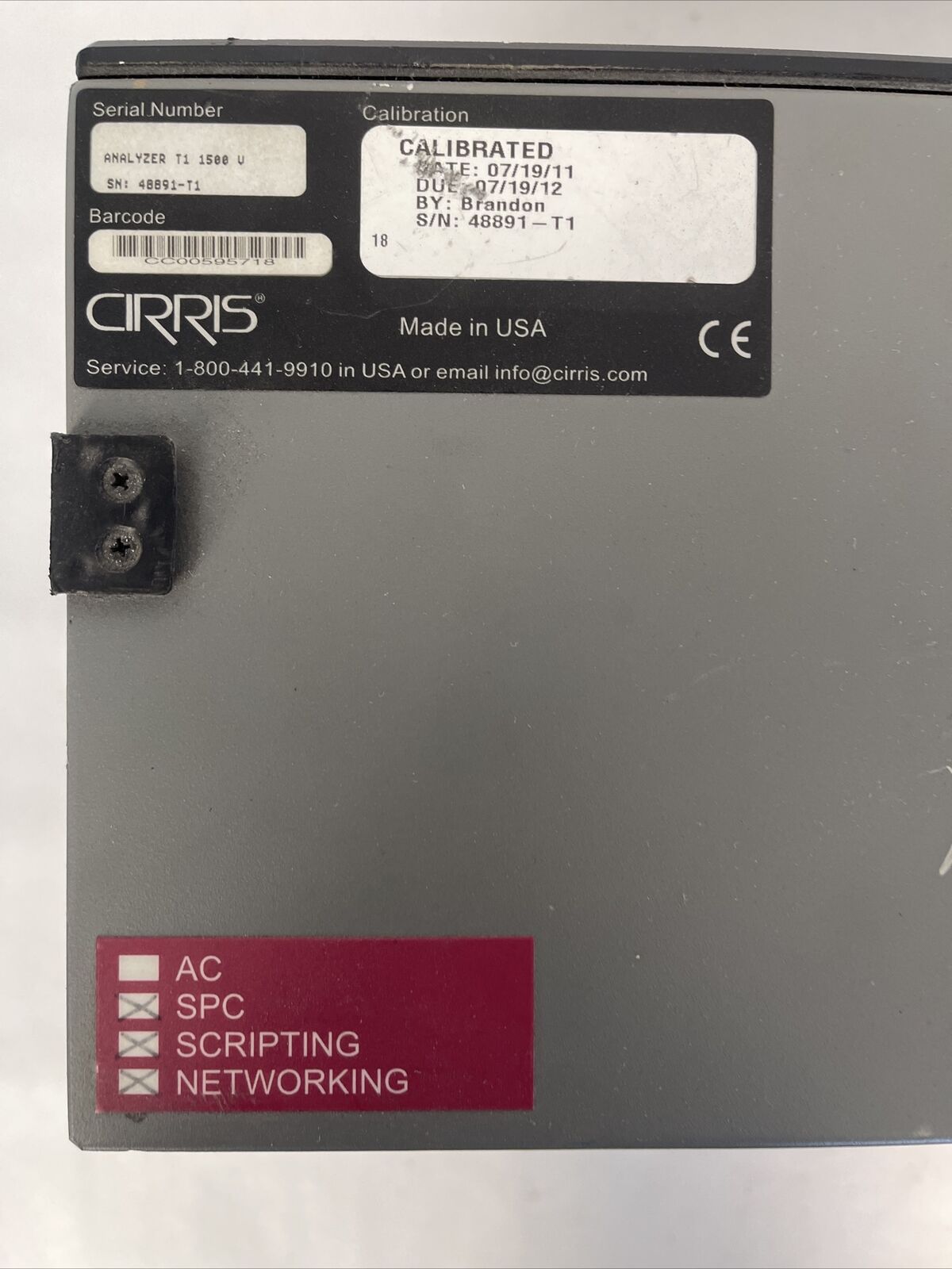 CIRRIS ANALYZER T1 1500V SIGNATURE TOUCH 1 TOUCH SCREEN TECHNOLOGY AHED-64